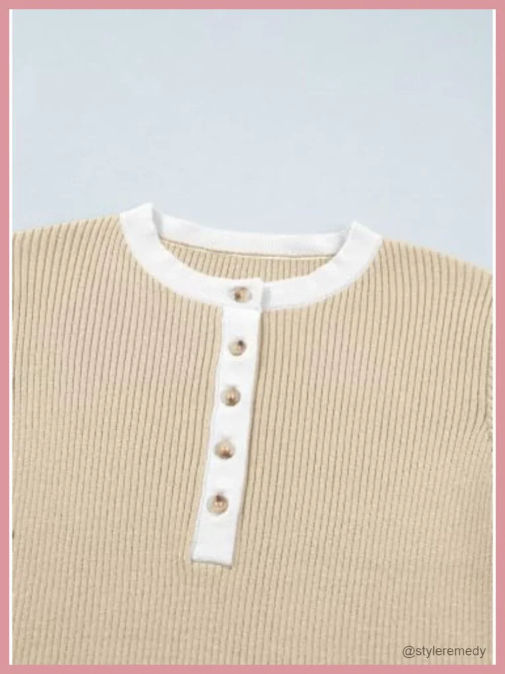 Women's V-Neck Knit Pullover Sweater Button Color-Block Slim Fit